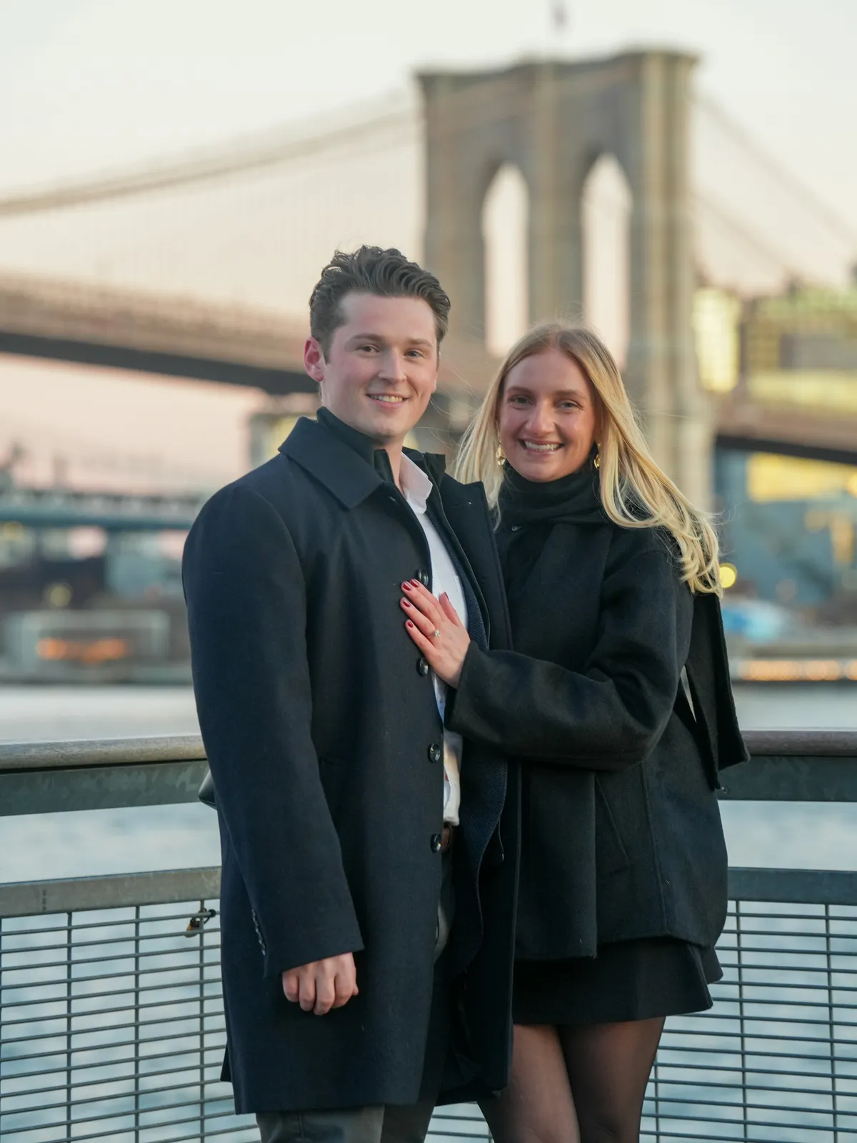 Hannah and Luke after the proposal at Brooklyn Bridge Park