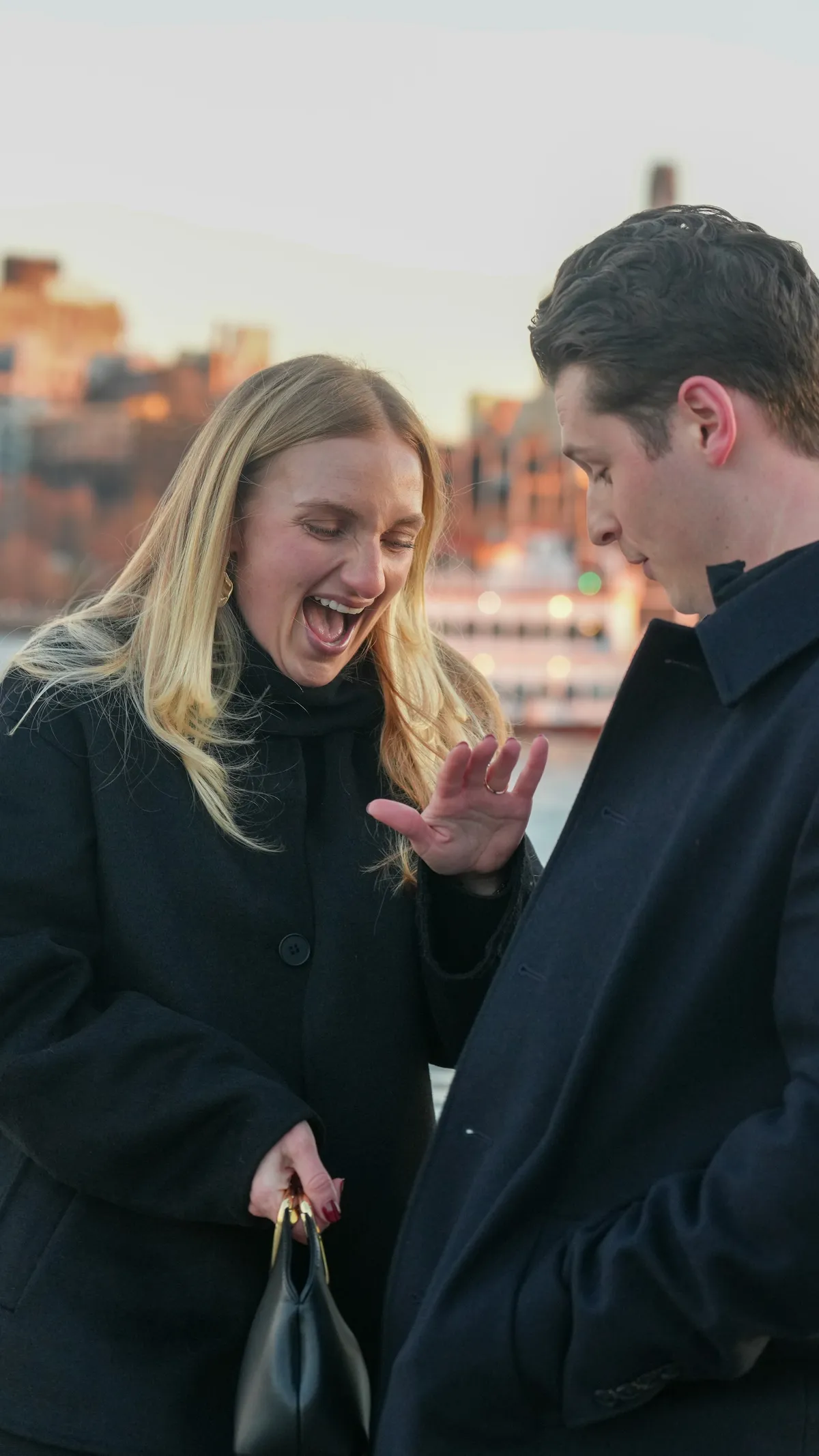 Hannah and Luke after the proposal at Brooklyn Bridge Park