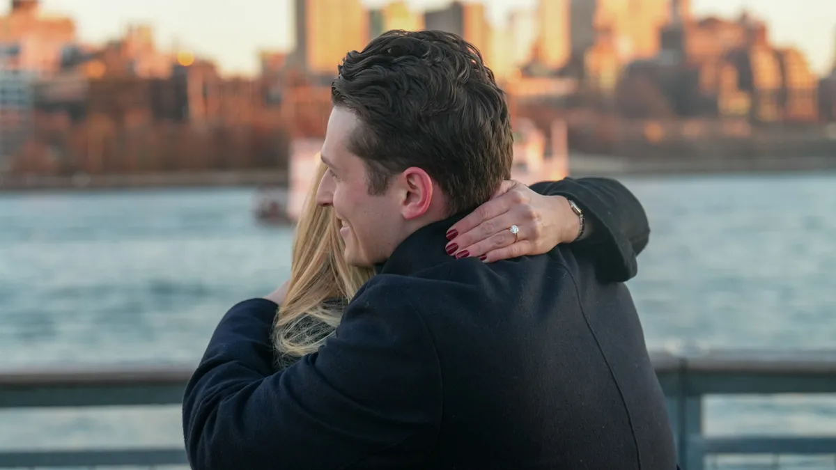 Hannah and Luke after the proposal at Brooklyn Bridge Park