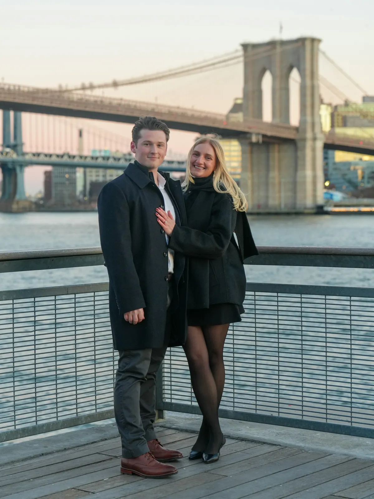 Hannah and Luke after the proposal at Brooklyn Bridge Park