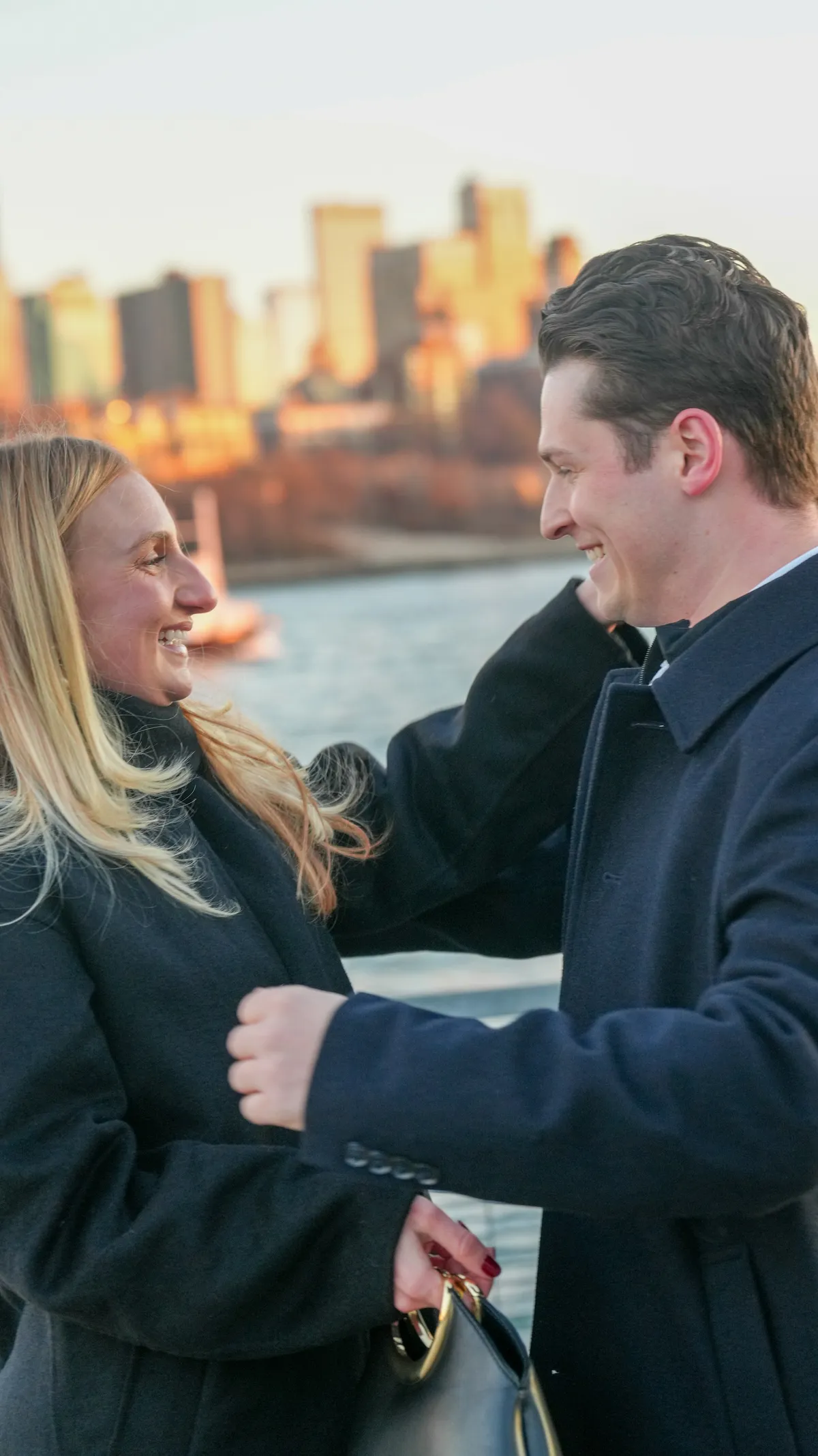 Hannah and Luke after the proposal at Brooklyn Bridge Park