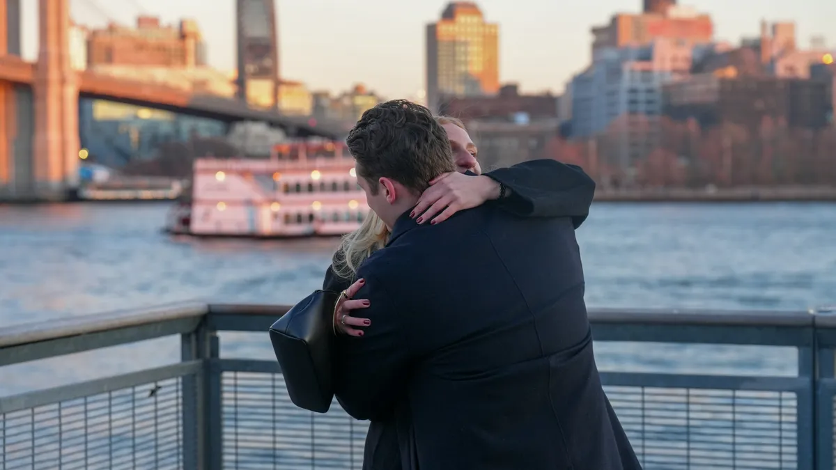 Hannah and Luke after the proposal at Brooklyn Bridge Park