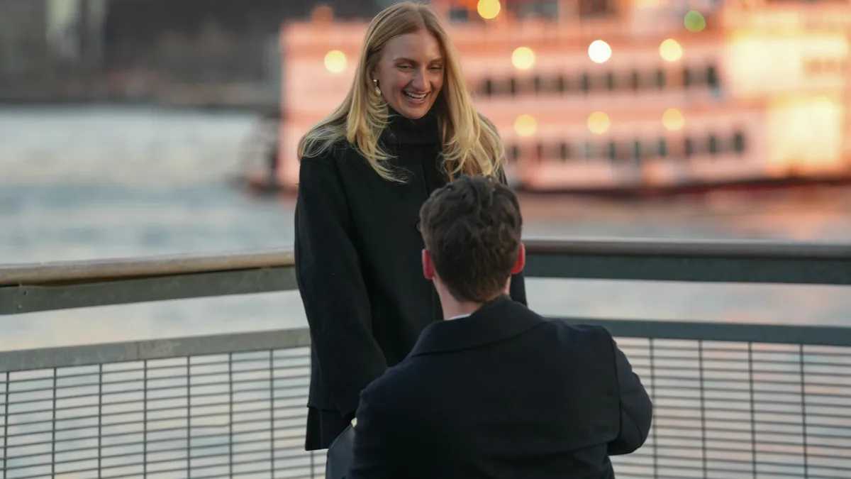 Hannah and Luke after the proposal at Brooklyn Bridge Park