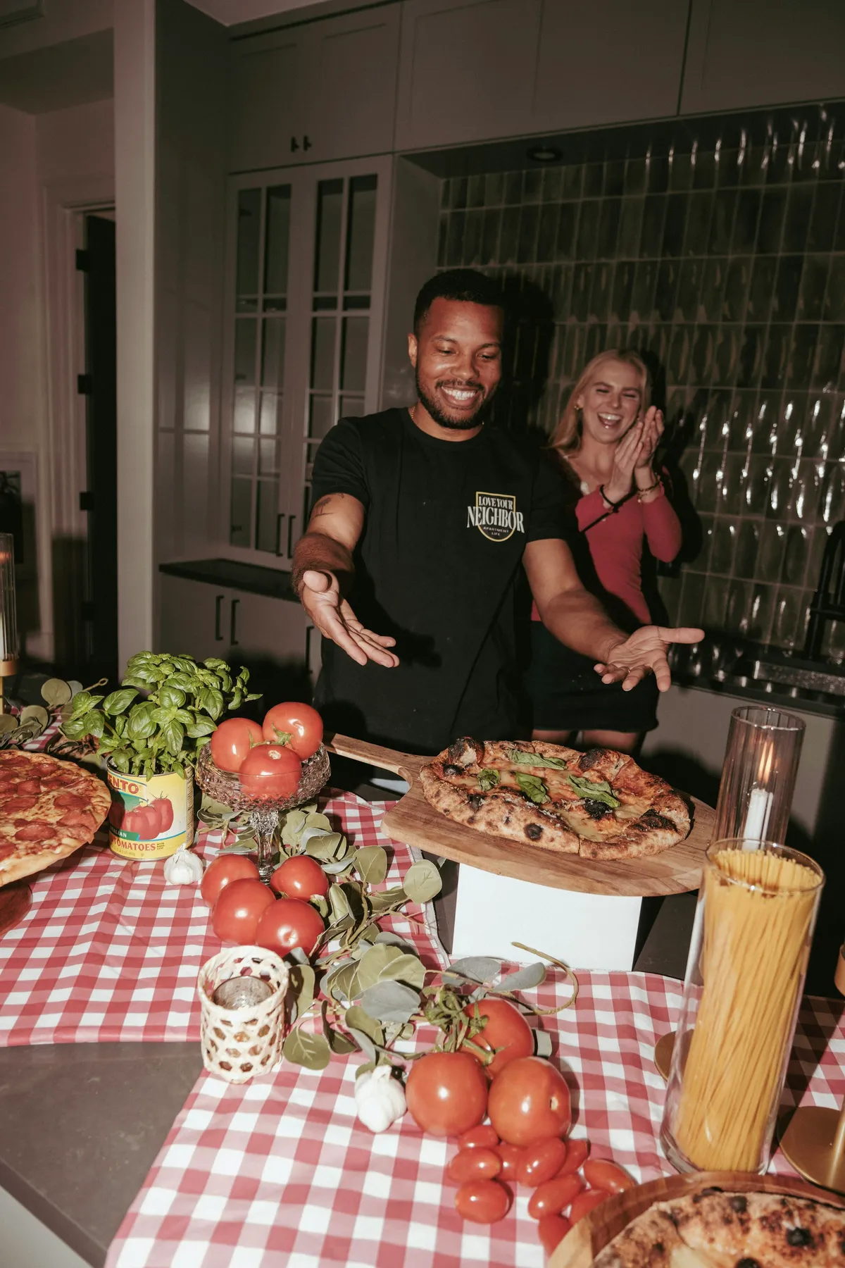 Friends making pizza at a supper club in Clinton Hill