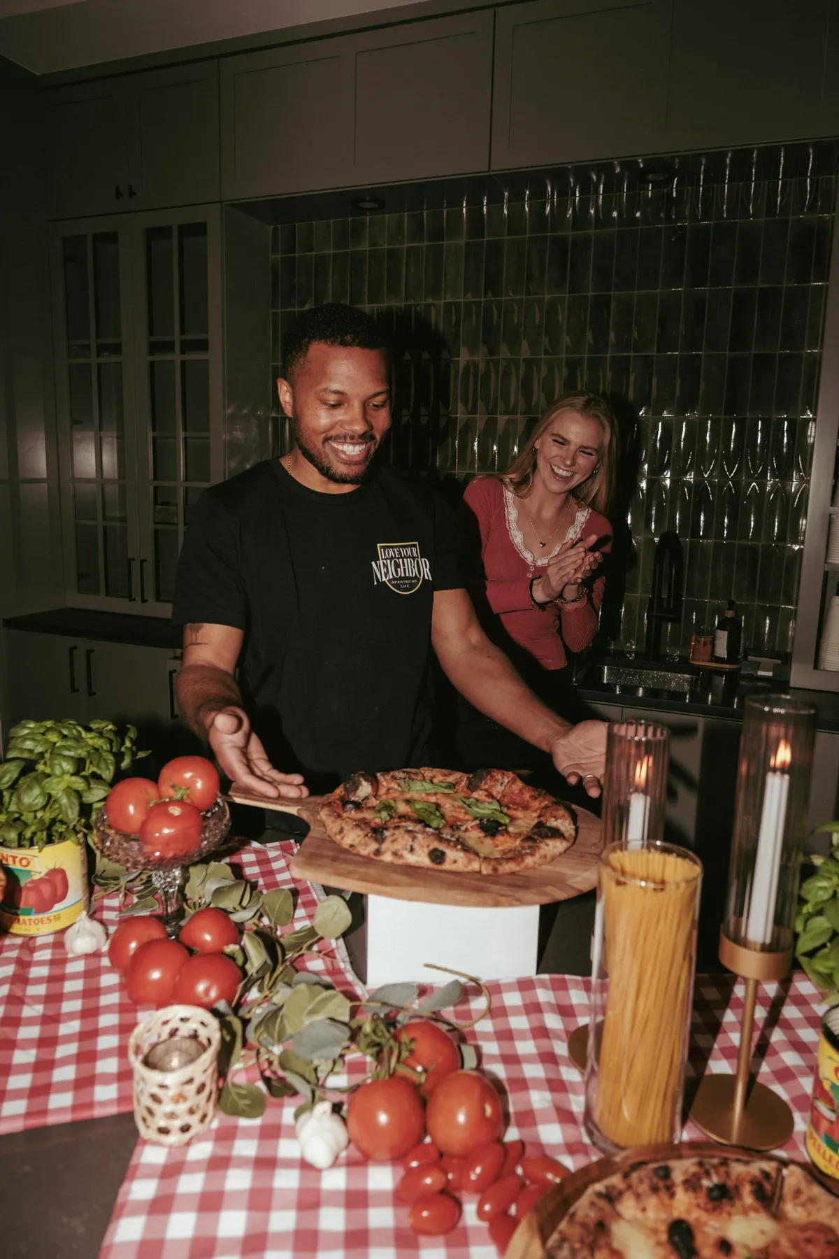 Friends making pizza at a supper club in Clinton Hill
