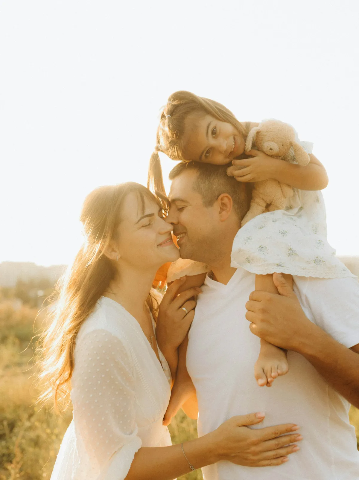 The Moreno family in the fields at sunset