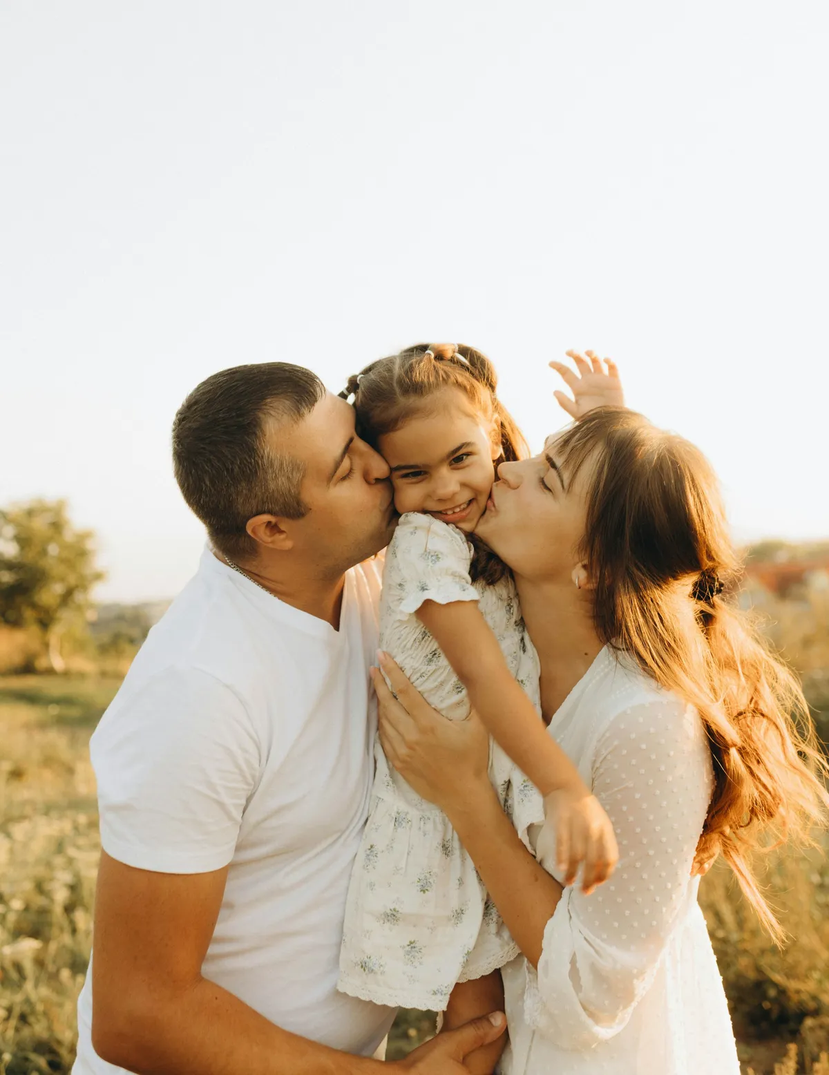 The Moreno family in the fields at sunset