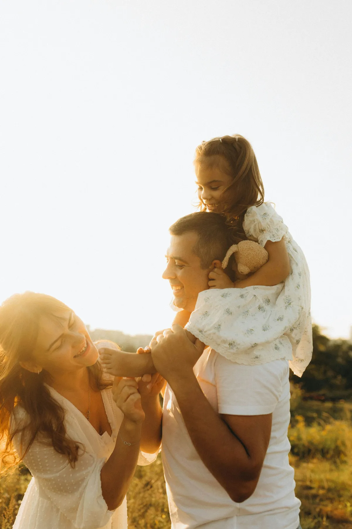 The Moreno family in the fields at sunset