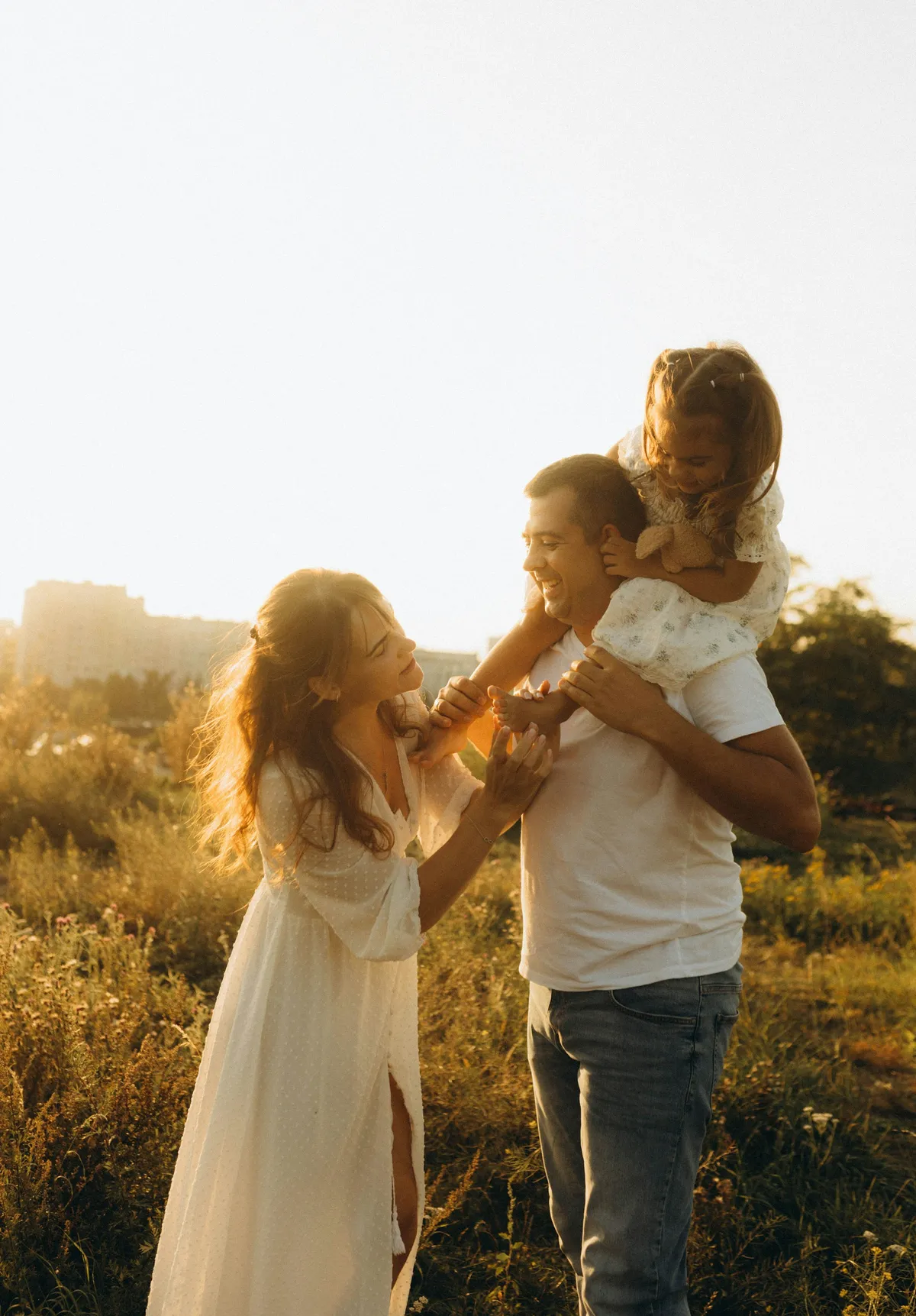 The Moreno family in the fields at sunset