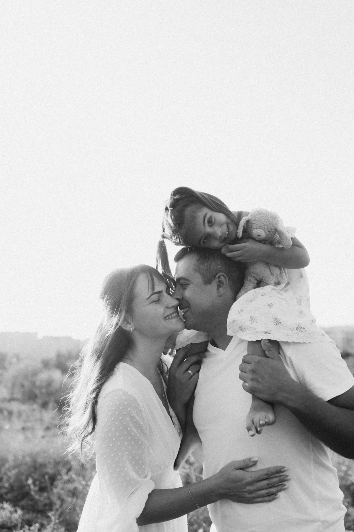 The Moreno family in the fields at sunset